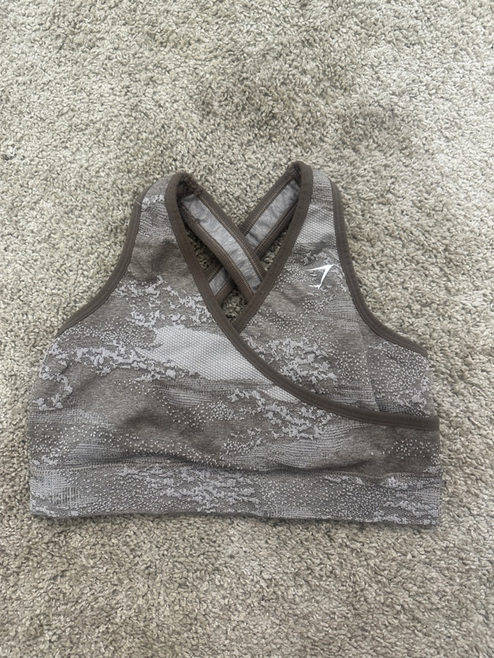 Gymshark Taupe Printed Cross-Back Sports Bra Size Medium